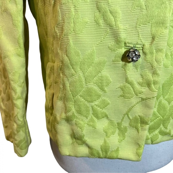 Rappi Green Vintage 60s Jacket Textured Flower Pattern Snap Rhinestone Buttons - Picture 7 of 11